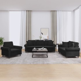 Juego de sofás con cojines 3 piezas terciopelo negro de , Sofás - Ref: Foro24-3202195, Precio: 747,42 €, Descuento: %