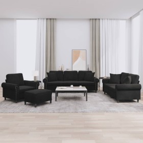 Juego de sofás con cojines 4 piezas terciopelo negro de , Sofás - Ref: Foro24-3202205, Precio: 855,97 €, Descuento: %
