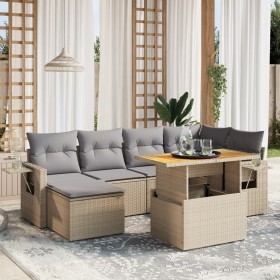 Set sofás de jardín 7 piezas y cojines ratán sintético beige en Conjuntos de jardín | Comprar online en Foru.es