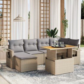 Set sofás de jardín 7 piezas y cojines ratán sintético beige en Conjuntos de jardín | Comprar online en Foru.es
