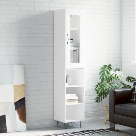 Aparador alto madera contrachapada blanco brillo 34,5x34x180 cm de , Aparadores - Ref: Foro24-3199395, Precio: 97,08 €, Descu...
