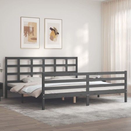 Estructura de cama con cabecero madera maciza gris 200x200 cm de vidaXL, Camas y somieres - Ref: Foro24-3194008, Precio: 171,...