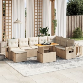 Set de sofás de jardín 9 pzas con cojines ratán sintético beige en Conjuntos de jardín | Comprar online en Foru.es