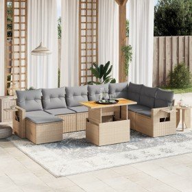 Set de sofás de jardín 9 pzas con cojines ratán sintético beige en Conjuntos de jardín | Comprar online en Foru.es