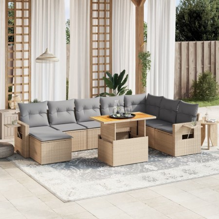 Set de sofás de jardín 9 pzas con cojines ratán sintético beige en Conjuntos de jardín | Comprar online en Foru.es