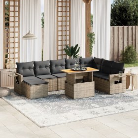 Set de muebles de jardín 9 pzas y cojines ratán sintético gris en Conjuntos de jardín | Comprar online en Foru.es