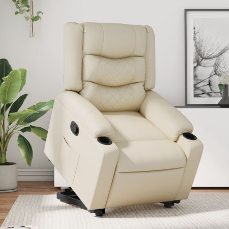 Sillón reclinable elevable cuero artificial color crema de , Sillones - Ref: Foro24-3206552, Precio: 320,05 €, Descuento: %