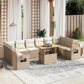 Set de sofás de jardín 11pzas con cojines ratán sintético beige en Conjuntos de jardín | Comprar online en Foru.es