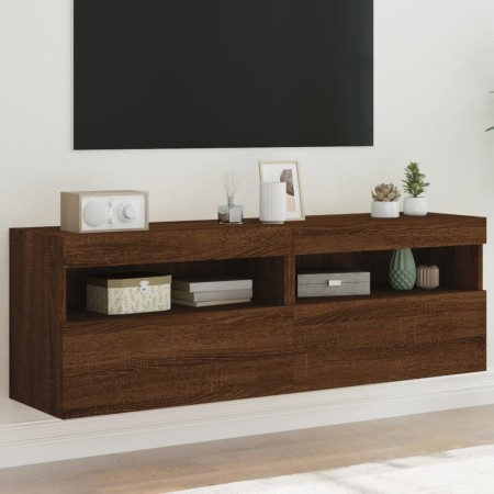 Muebles TV de pared luces LED 2 uds roble marrón 60x30x40 cm de , Muebles TV - Ref: Foro24-837196, Precio: 98,52 €, Descuento: %