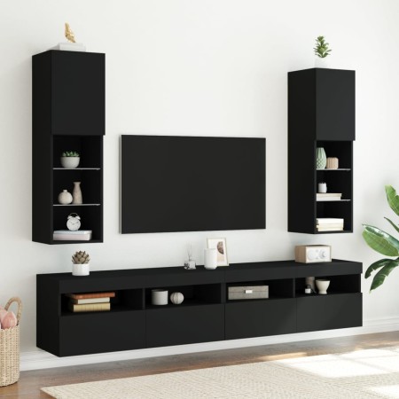 Muebles de TV con luces LED 2 uds negro 30,5x30x102 cm de , Muebles TV - Ref: Foro24-837018, Precio: 124,46 €, Descuento: %