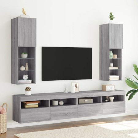 Muebles de TV con luces LED 2 uds gris Sonoma 30,5x30x102 cm de , Muebles TV - Ref: Foro24-837026, Precio: 121,16 €, Descuent...