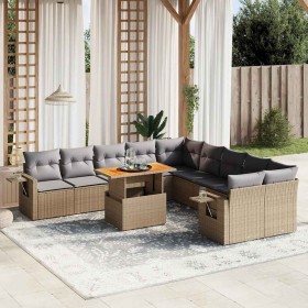 Set de sofás de jardín 11pzas con cojines ratán sintético beige en Conjuntos de jardín | Comprar online en Foru.es