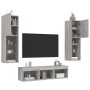 Muebles TV pared con LED 5 pzas madera ingeniería gris Sonoma de , Muebles TV - Ref: Foro24-3216609, Precio: 176,36 €, Descue...