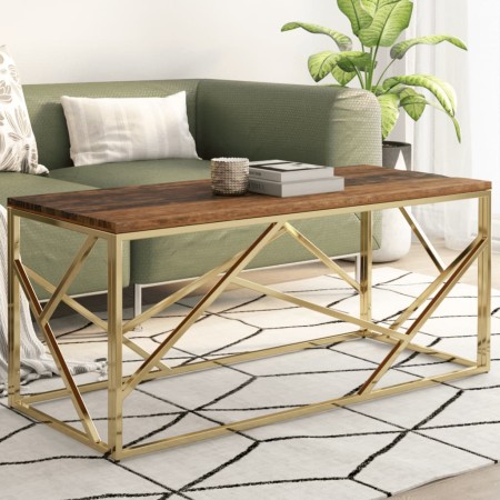 Mesa de centro de acero inoxidable dorado y madera maciza de , Mesas de centro - Ref: Foro24-349942, Precio: 155,67 €, Descue...
