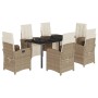 Set comedor de jardín 7 pzas con cojines ratán sintético beige de , Conjuntos de jardín - Ref: Foro24-3212581, Precio: 920,62...