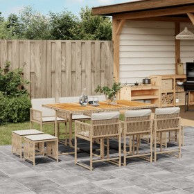 Set comedor de jardín 11 pzas con cojines ratán sintético beige de , Conjuntos de jardín - Ref: Foro24-3211516, Precio: 596,8...