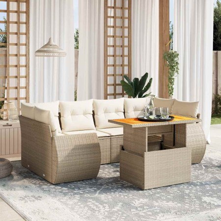 Set sofás de jardín 7 piezas y cojines ratán sintético beige en Conjuntos de jardín | Comprar online en Foru.es
