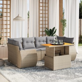 Set sofás de jardín 7 piezas y cojines ratán sintético beige en Conjuntos de jardín | Comprar online en Foru.es