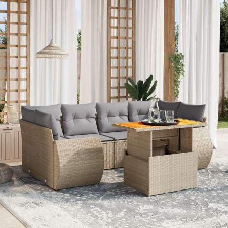Set sofás de jardín 7 piezas y cojines ratán sintético beige en Conjuntos de jardín | Comprar online en Foru.es