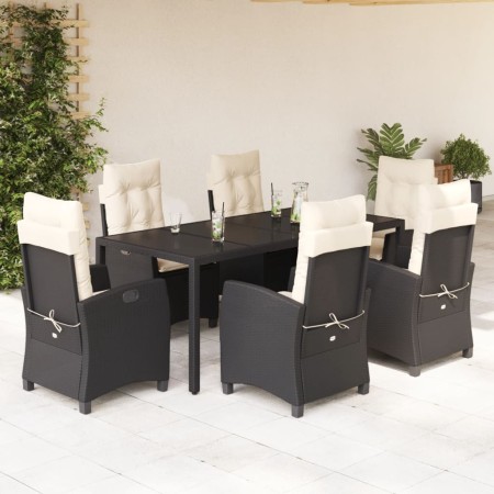 Set de comedor de jardín 7 pzas y cojines ratán sintético negro de , Conjuntos de jardín - Ref: Foro24-3212632, Precio: 813,6...