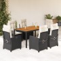 Set de comedor de jardín 7 pzas y cojines ratán sintético negro de , Conjuntos de jardín - Ref: Foro24-3212658, Precio: 818,9...