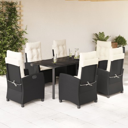 Set de comedor de jardín 7 pzas y cojines ratán sintético negro de , Conjuntos de jardín - Ref: Foro24-3212737, Precio: 787,7...
