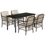 Set comedor de jardín 5 piezas y cojines ratán sintético marrón de , Conjuntos de jardín - Ref: Foro24-3212120, Precio: 514,0...