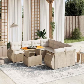 Set de sofás de jardín 9 pzas con cojines ratán sintético beige en Conjuntos de jardín | Comprar online en Foru.es