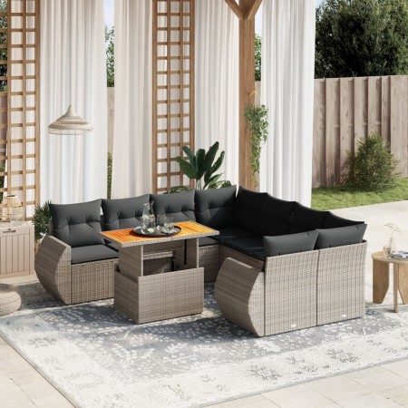 Set de muebles de jardín 9 pzas y cojines ratán sintético gris en Conjuntos de jardín | Comprar online en Foru.es