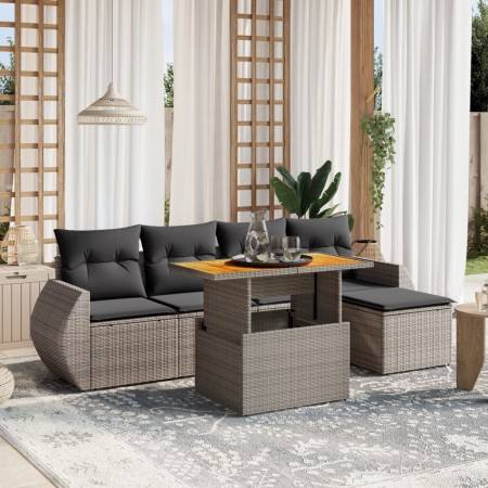 Set de muebles de jardín 6 pzas y cojines ratán sintético gris en Conjuntos de jardín | Comprar online en Foru.es