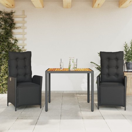 Set comedor de jardín 3 pzas con cojines ratán sintético negro de , Conjuntos de jardín - Ref: Foro24-3213338, Precio: 374,19...