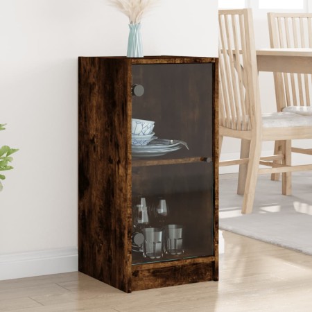 Armario auxiliar puertas de vidrio roble ahumado 35x37x75,5 cm de , Aparadores - Ref: Foro24-836403, Precio: 51,35 €, Descuen...