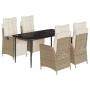 Set comedor de jardín 5 pzas con cojines ratán sintético beige de , Conjuntos de jardín - Ref: Foro24-3213437, Precio: 734,91...