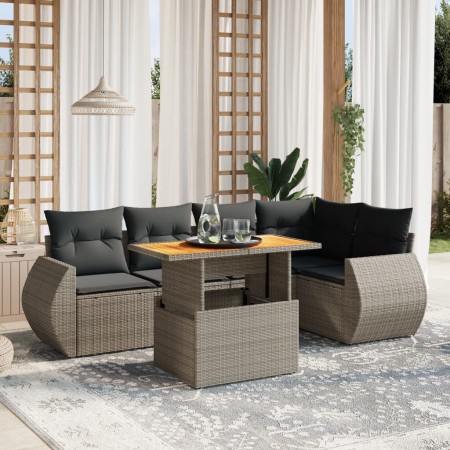 Set de muebles de jardín 6 pzas y cojines ratán sintético gris en Conjuntos de jardín | Comprar online en Foru.es