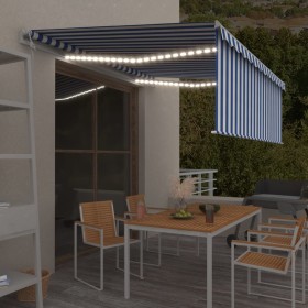Toldo automático persiana LED sensor viento azul blanco 4,5x3 m de vidaXL, Toldos - Ref: Foro24-3069331, Precio: 632,31 €, De...