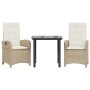 Set comedor de jardín 3 pzas con cojines ratán sintético beige de , Conjuntos de jardín - Ref: Foro24-3212380, Precio: 307,21...