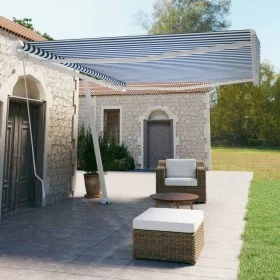 Toldo de pie retráctil manual azul y blanco 500x350 cm de vidaXL, Toldos - Ref: Foro24-3069656, Precio: 517,46 €, Descuento: %