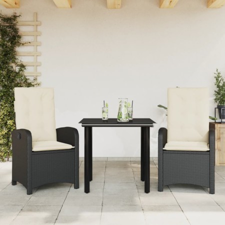 Set comedor de jardín 3 pzas con cojines ratán sintético negro de , Conjuntos de jardín - Ref: Foro24-3212300, Precio: 308,95...