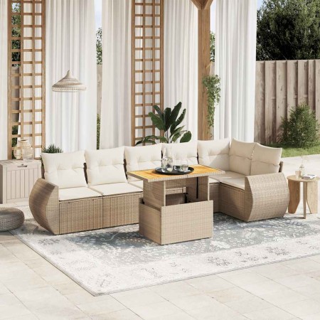 Set sofás de jardín 7 piezas y cojines ratán sintético beige en Conjuntos de jardín | Comprar online en Foru.es