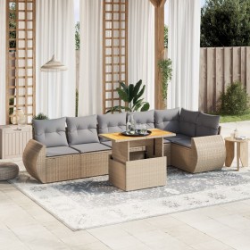 Set sofás de jardín 7 piezas y cojines ratán sintético beige en Conjuntos de jardín | Comprar online en Foru.es