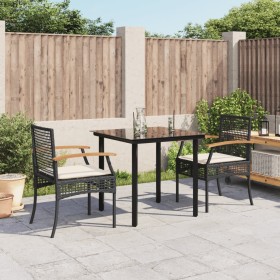 Set comedor de jardín 3 pzas con cojines ratán sintético negro de , Conjuntos de jardín - Ref: Foro24-3213603, Precio: 195,94...