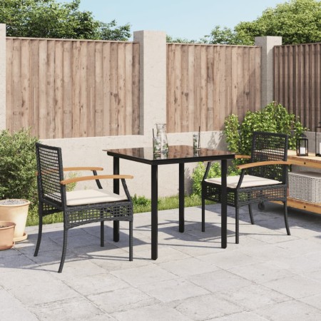 Set comedor de jardín 3 pzas con cojines ratán sintético negro de , Conjuntos de jardín - Ref: Foro24-3213603, Precio: 195,94...