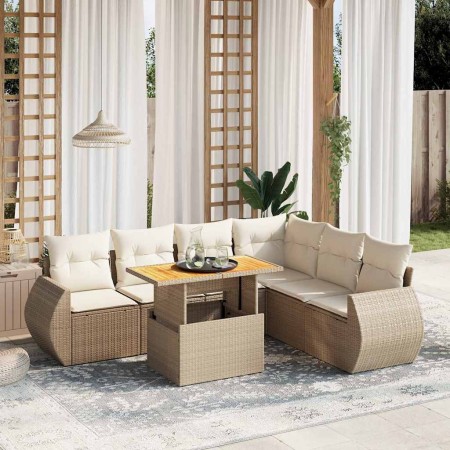 Set sofás de jardín 7 piezas y cojines ratán sintético beige en Conjuntos de jardín | Comprar online en Foru.es