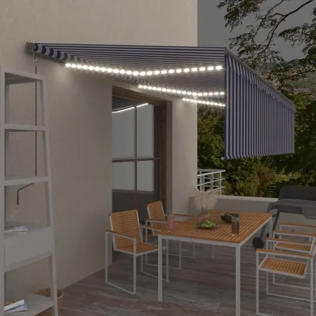 Toldo automático persiana LED sensor de viento azul blanco 6x3m de vidaXL, Toldos - Ref: Foro24-3069491, Precio: 752,74 €, De...