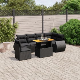 Set de comedor de jardín 7 pzas y cojines ratán sintético negro en Conjuntos de jardín | Comprar online en Foru.es