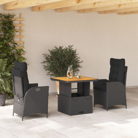 Set comedor de jardín 3 pzas con cojines ratán sintético negro de , Conjuntos de jardín - Ref: Foro24-3277445, Precio: 314,67...