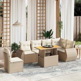 Set sofás de jardín 7 piezas y cojines ratán sintético beige en Conjuntos de jardín | Comprar online en Foru.es