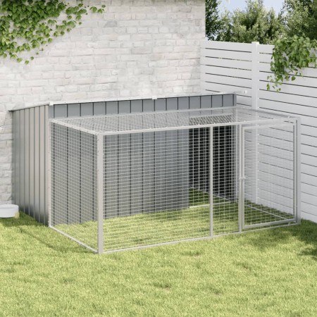 Caseta perros con corral acero galvanizado gris 197x194x110 cm de , Casetas para perros - Ref: Foro24-3214224, Precio: 289,84...