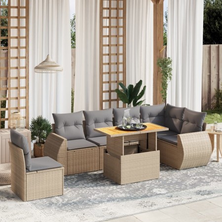 Set sofás de jardín 7 piezas y cojines ratán sintético beige en Conjuntos de jardín | Comprar online en Foru.es