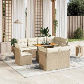 Set de sofás de jardín 9 pzas con cojines ratán sintético beige en Conjuntos de jardín | Comprar online en Foru.es